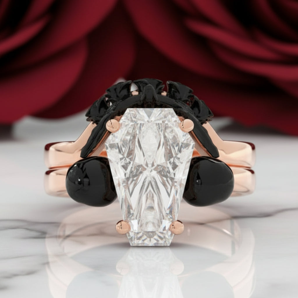 My Ever After Ring - Coffin Cut Diamond Option with Skulls, Bat and Roses Promise Ring