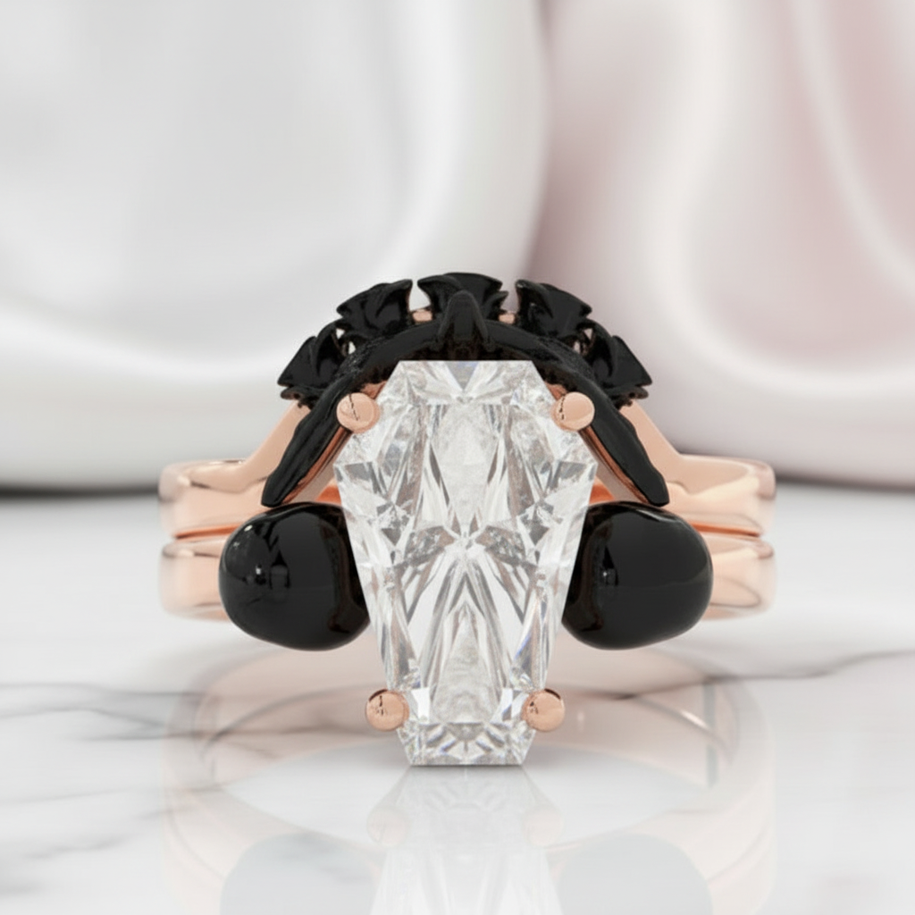 My Ever After Ring - Coffin Cut Diamond Option with Skulls, Bat and Roses Promise Ring