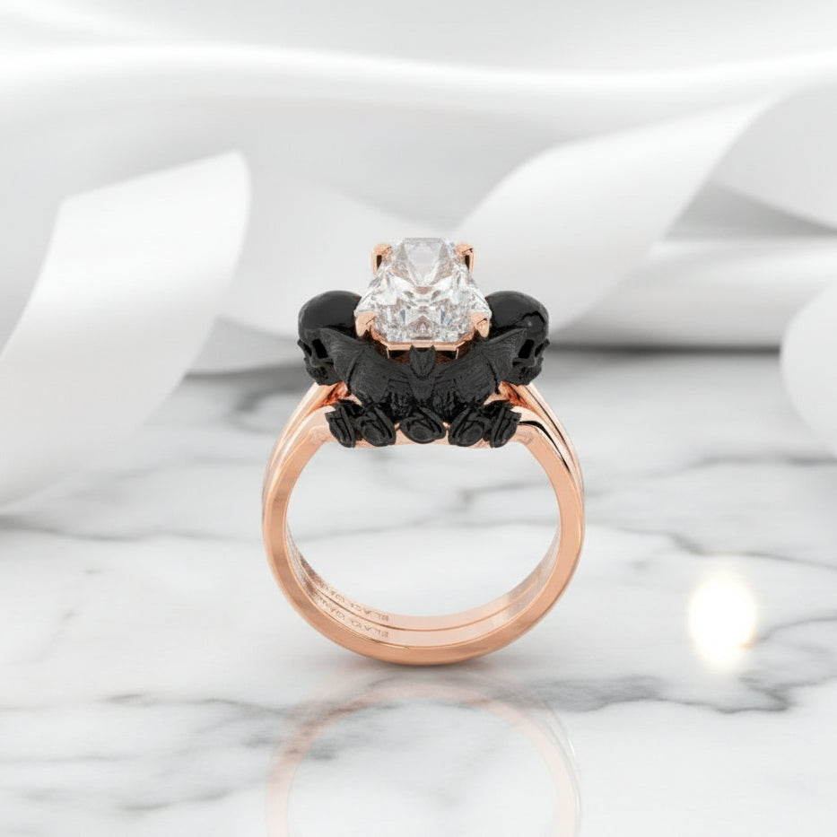 My Ever After Ring - Coffin Cut Diamond Option with Skulls, Bat and Roses Promise Ring