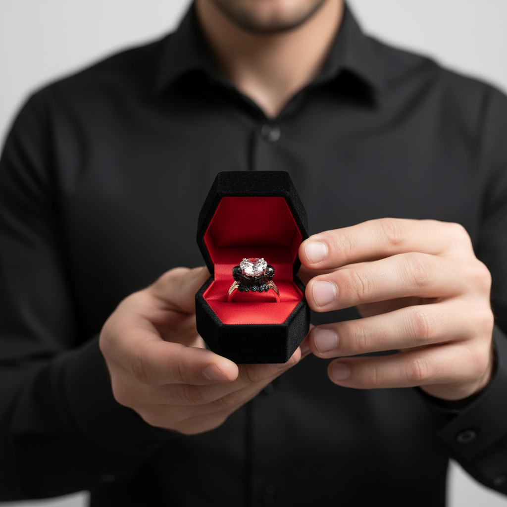 My Ever After Ring - Coffin Cut Diamond Option with Skulls, Bat and Roses Promise Ring