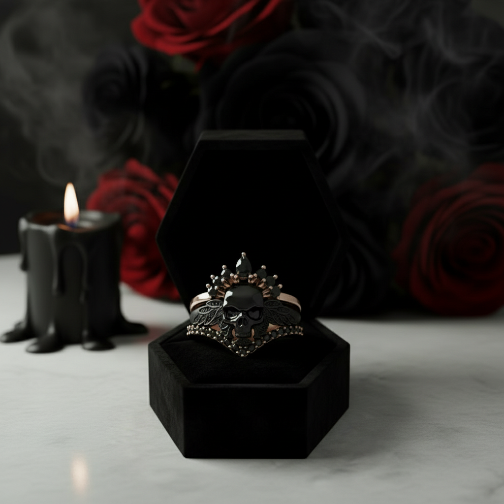 My Queen- 3pc Rose Gold Black Diamond Option Gothic Ring