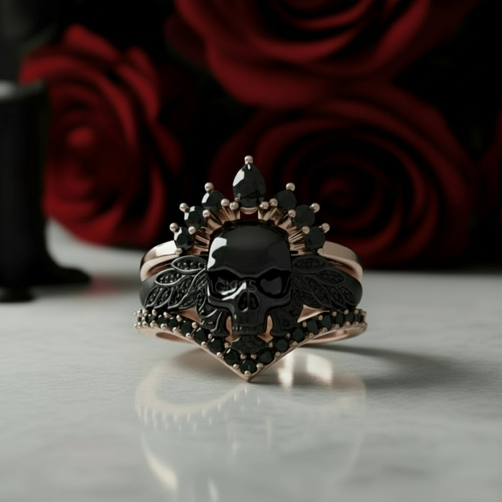 My Queen- 3pc Rose Gold Black Diamond Option Gothic Ring