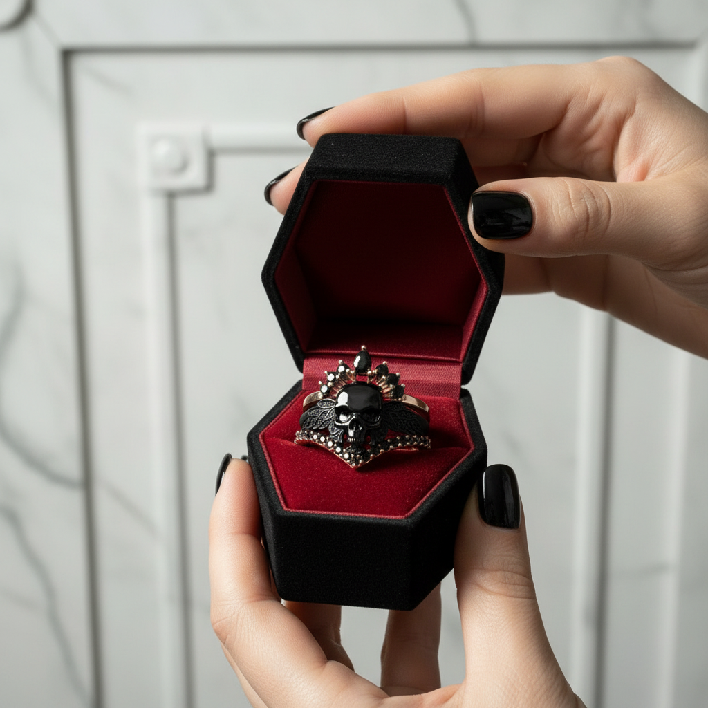 My Queen- 3pc Rose Gold Black Diamond Option Gothic Ring