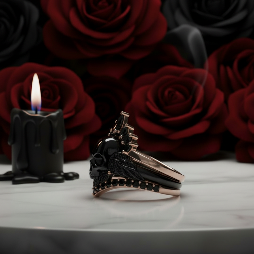 My Queen- 3pc Rose Gold Black Diamond Option Gothic Ring