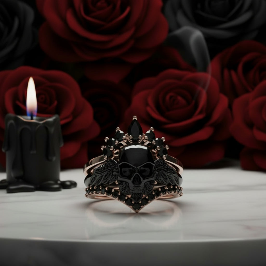 My Queen- 3pc Rose Gold Black Diamond Option Gothic Ring