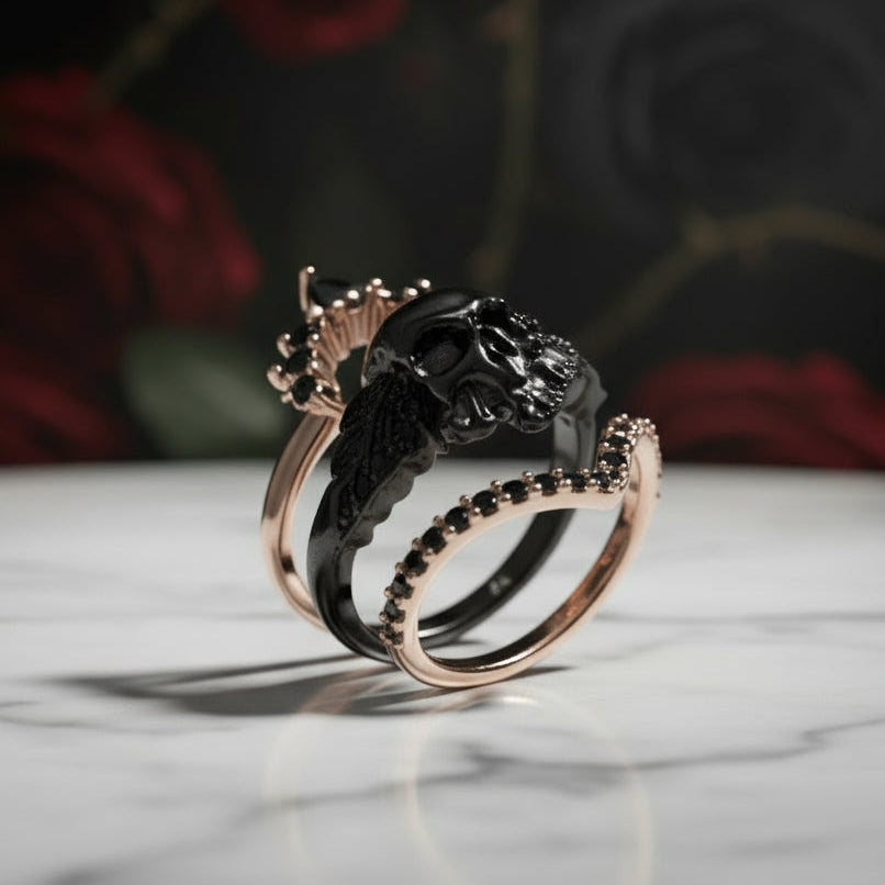 My Queen- 3pc Rose Gold Black Diamond Option Gothic Ring