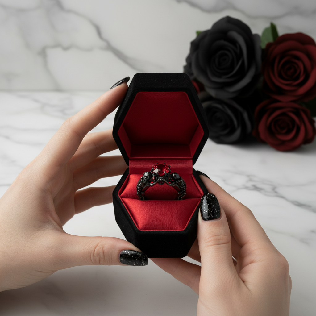 My Ride or Die Promise Ring (Biker Series)- 1.5 Ct Round Cut Diamond Option Gothic Ring