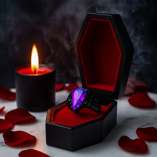 My Ever After Ring - Coffin Cut Diamond Option with Skulls, Bat and Roses Promise Ring