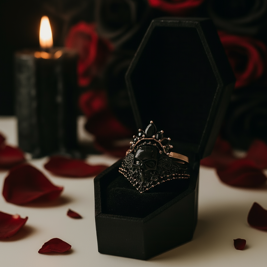 My Queen- 3pc Rose Gold Black Diamond Option Gothic Ring