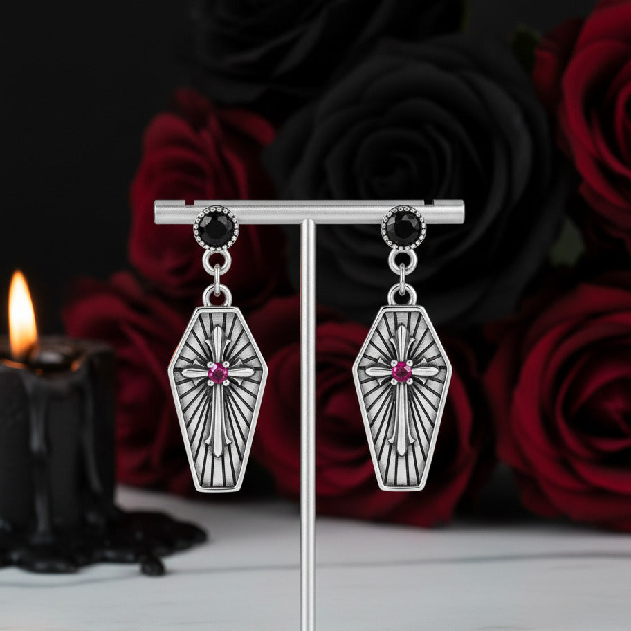 Mysterious Rose Butterfly & Coffin Gothic Earrings