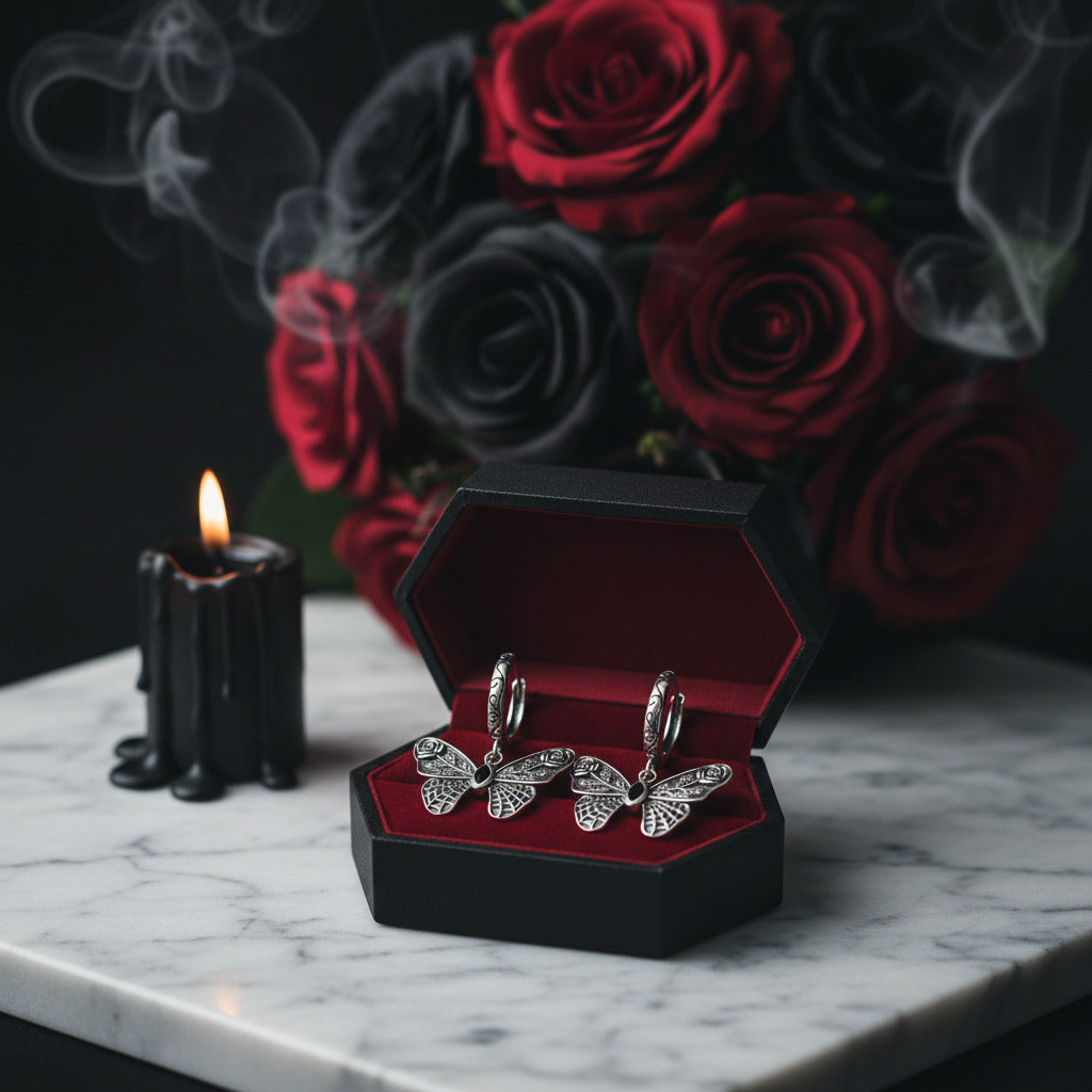 Mysterious Rose Butterfly & Coffin Gothic Earrings