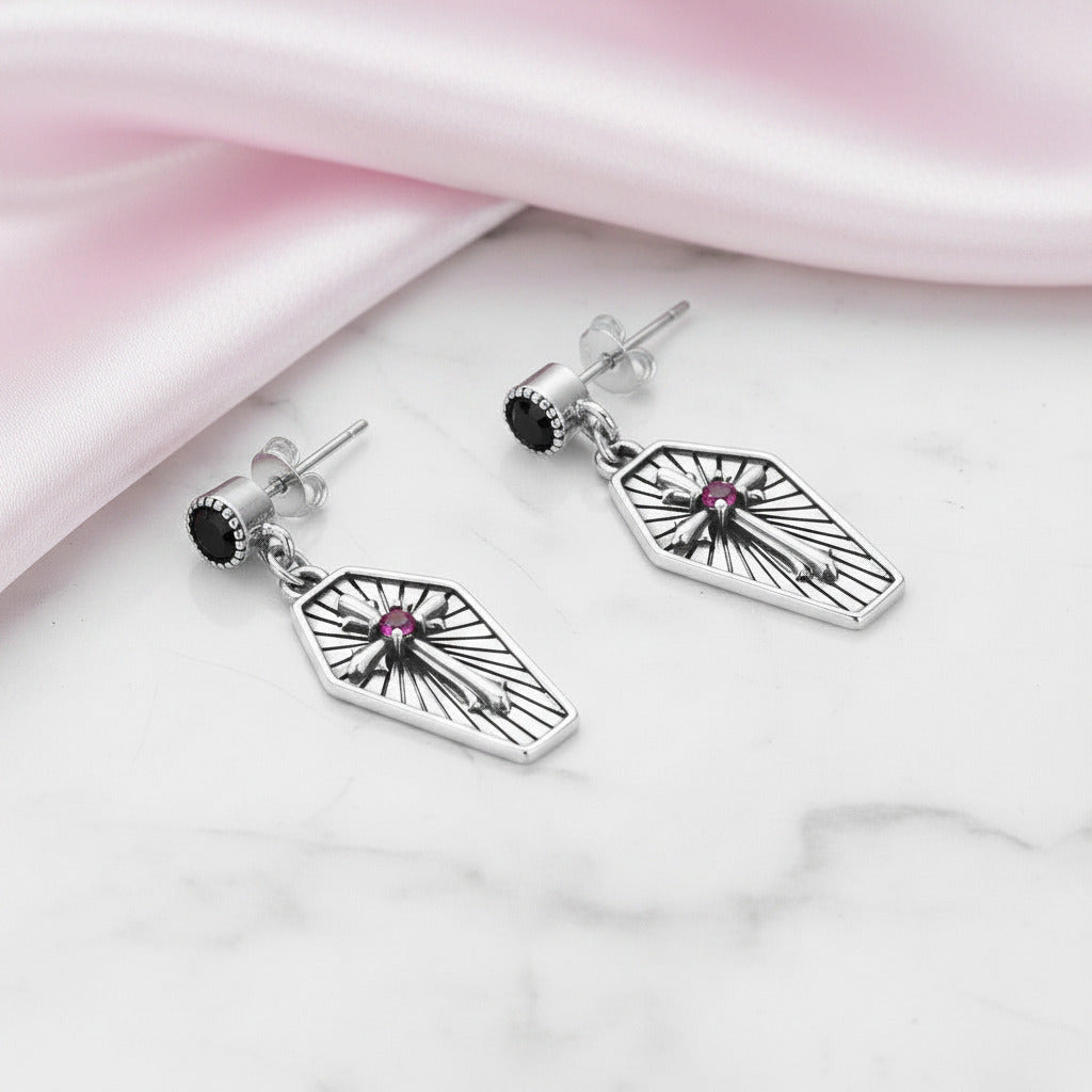 Mysterious Rose Butterfly & Coffin Gothic Earrings