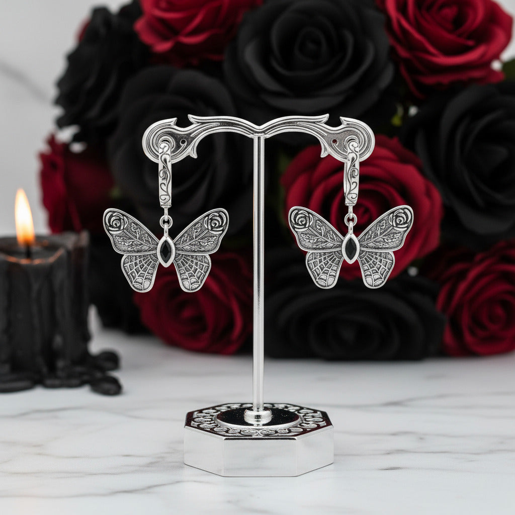 Mysterious Rose Butterfly & Coffin Gothic Earrings