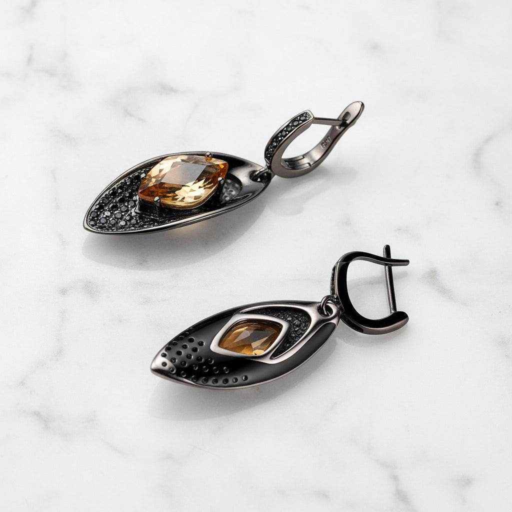 Citrine Gemstone Gothic Drop Earrings