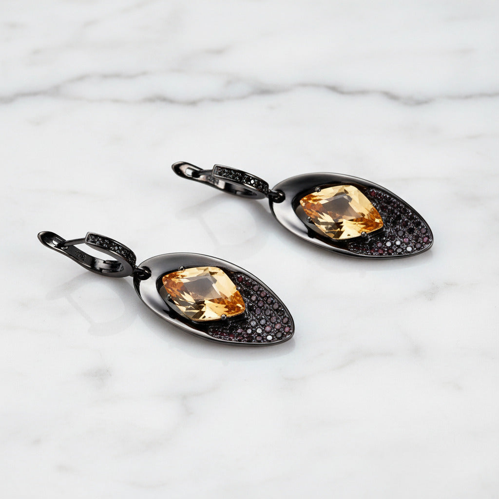 Citrine Gemstone Gothic Drop Earrings