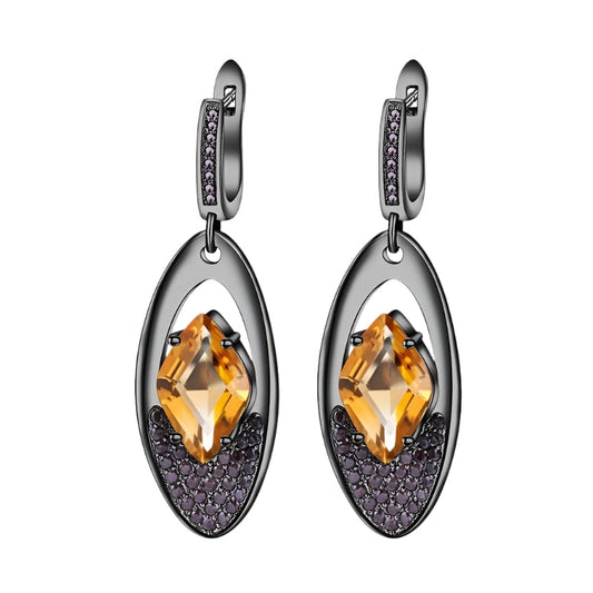 Natural Citrine Gemstone Gothic Drop Earrings
