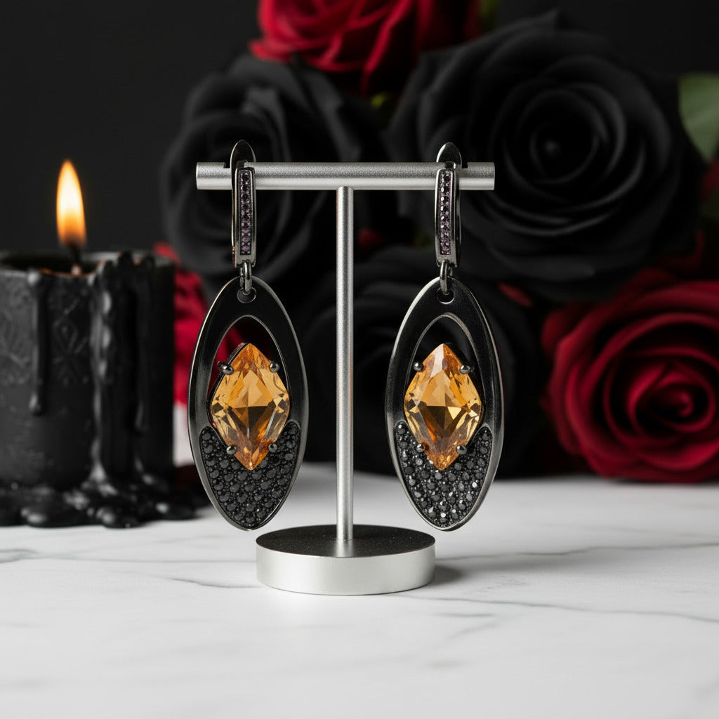 Citrine Gemstone Gothic Drop Earrings