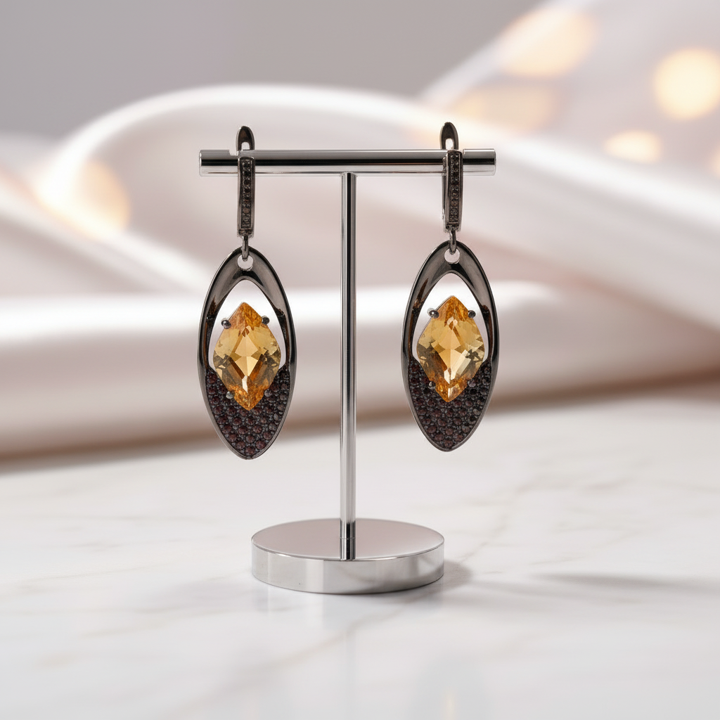 Citrine Gemstone Gothic Drop Earrings