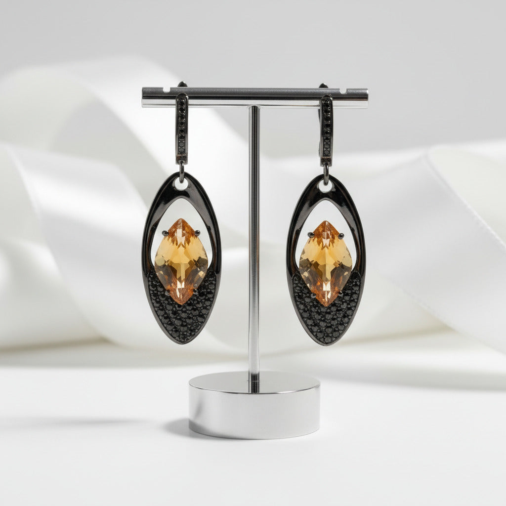 Citrine Gemstone Gothic Drop Earrings