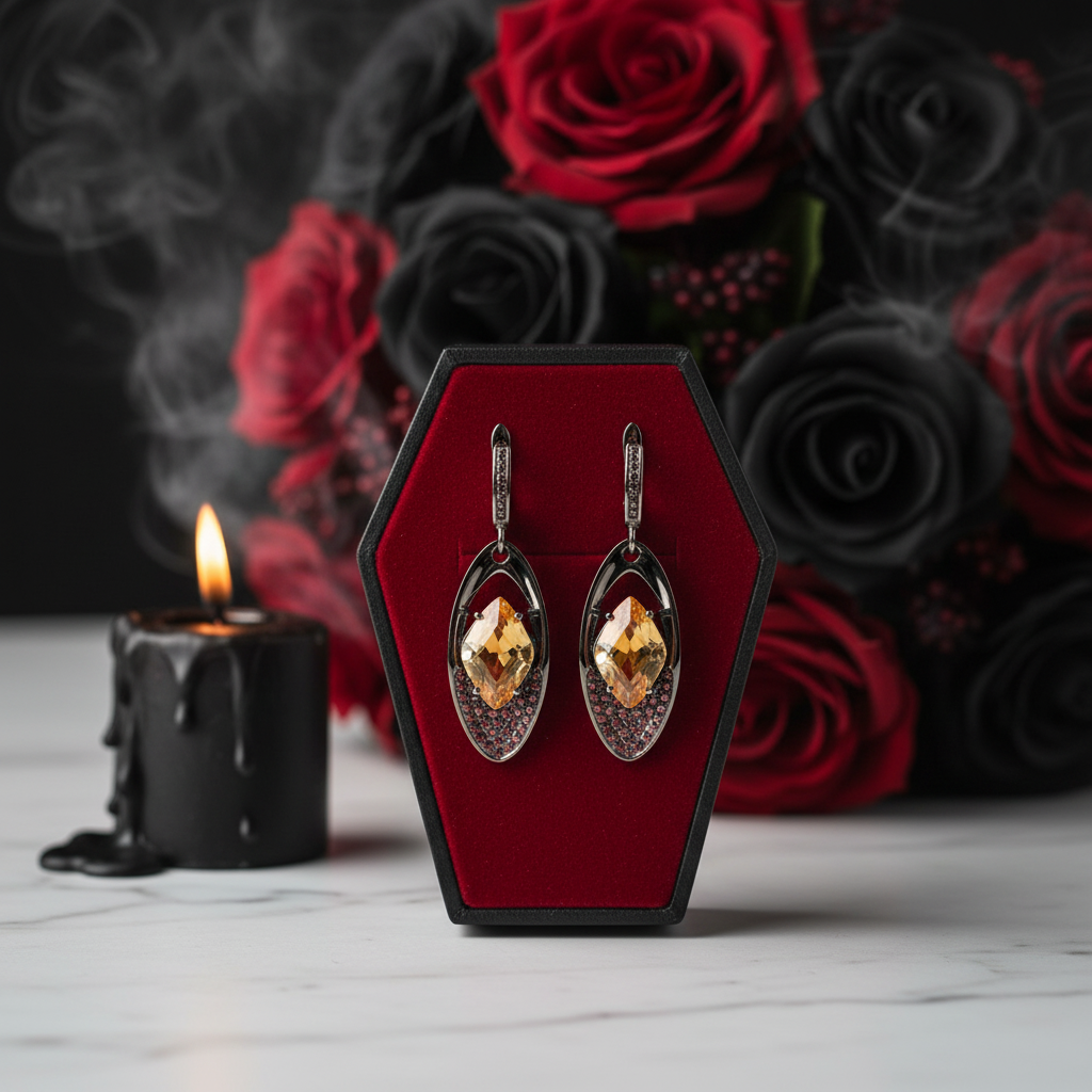 Citrine Gemstone Gothic Drop Earrings