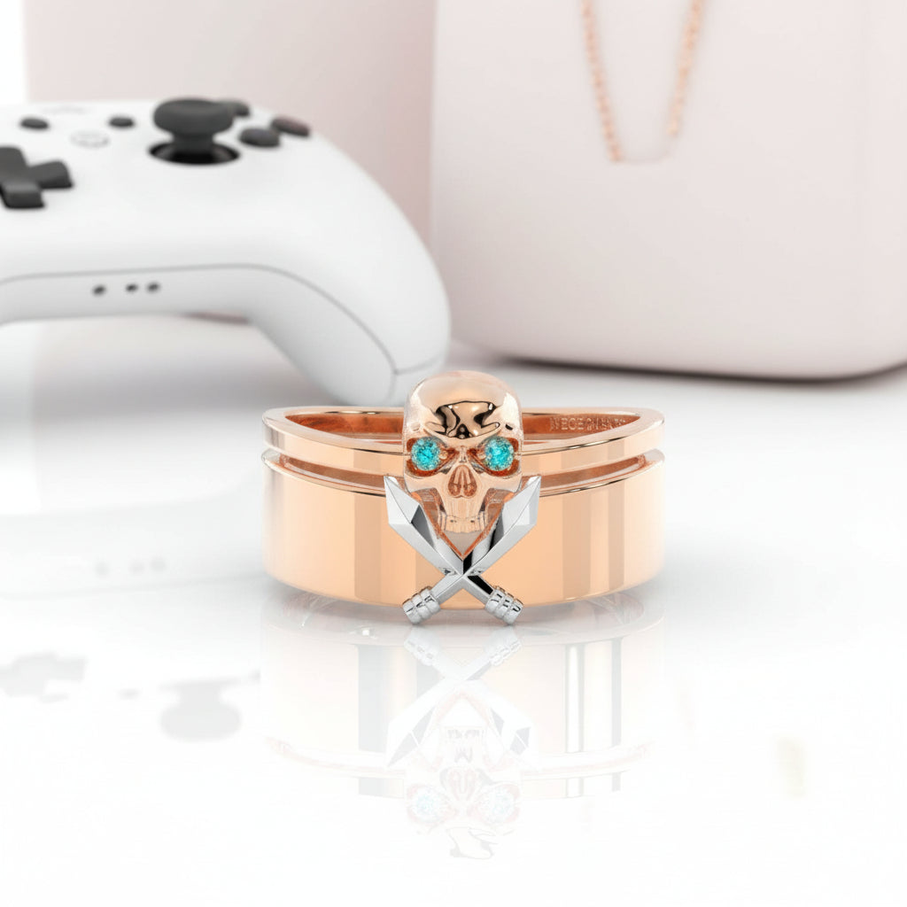 Necromancer's Couples Ring- 14k Rose Gold Video Game Inspired Rings