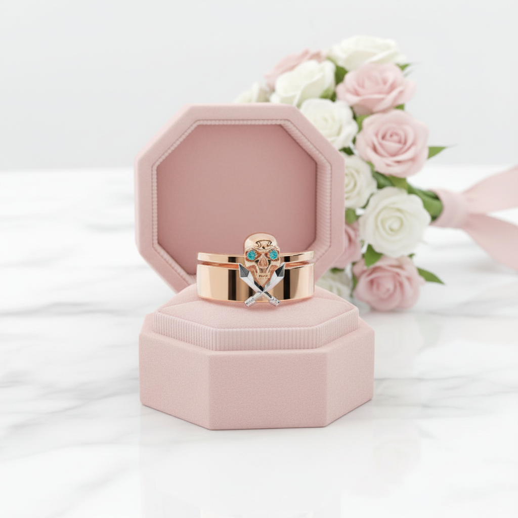 Necromancer's Couples Ring- 14k Rose Gold Video Game Inspired Rings