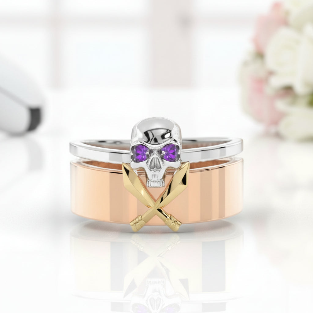 Necromancer's Couples Ring- 14k Rose Gold Video Game Inspired Rings