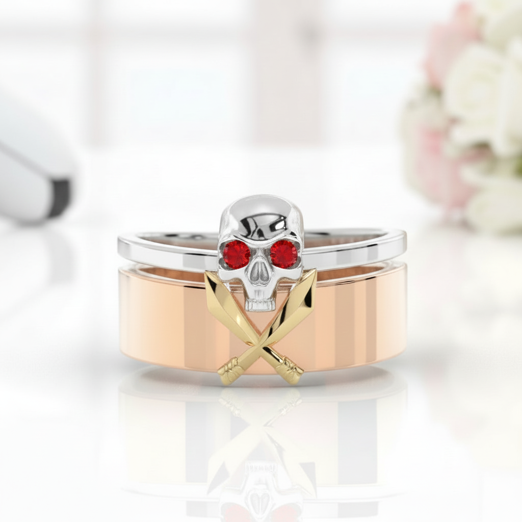 Necromancer's Couples Ring- 14k Rose Gold Video Game Inspired Rings