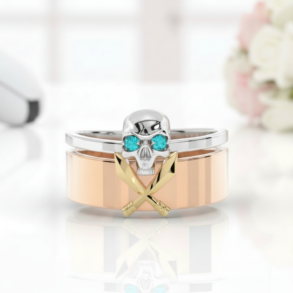 Necromancer's Couples Ring- 14k Rose Gold Video Game Inspired Rings