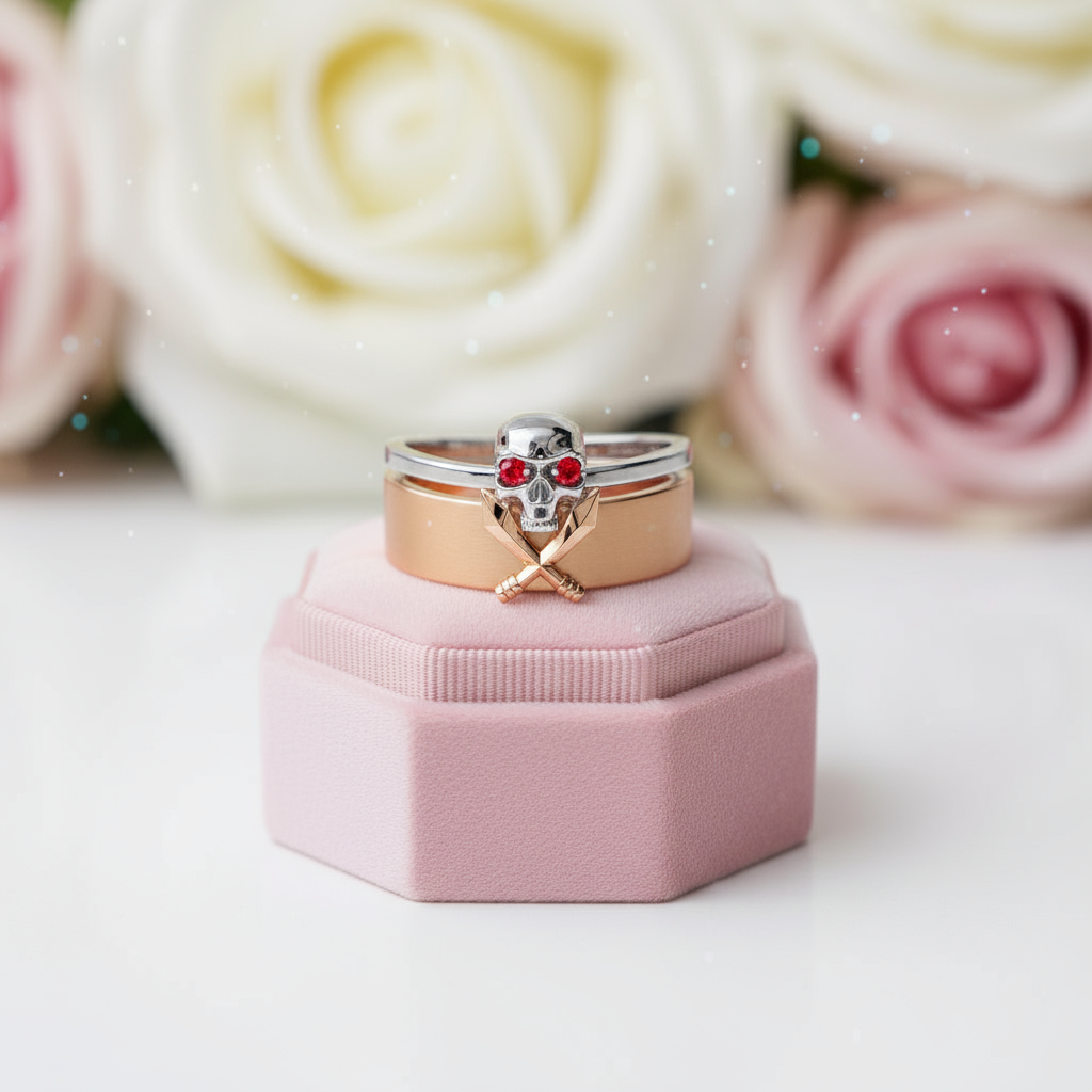 Necromancer's Couples Ring- 14k Rose Gold Video Game Inspired Rings