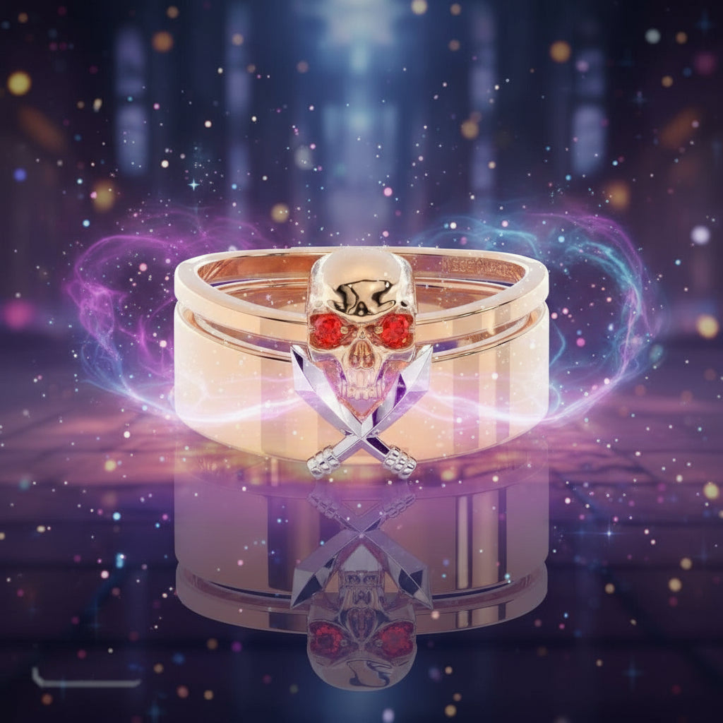 Necromancer's Couples Ring- 14k Rose Gold Video Game Inspired Rings