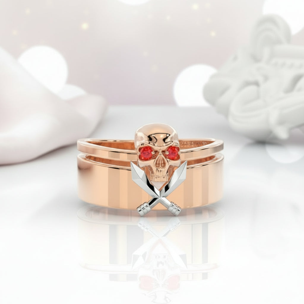 Necromancer's Couples Ring- 14k Rose Gold Video Game Inspired Rings
