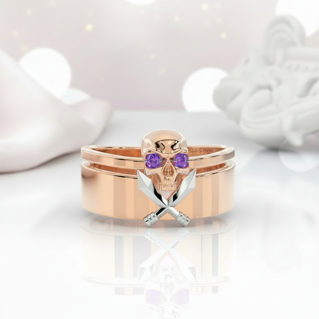 Necromancer's Couples Ring- 14k Rose Gold Video Game Inspired Rings