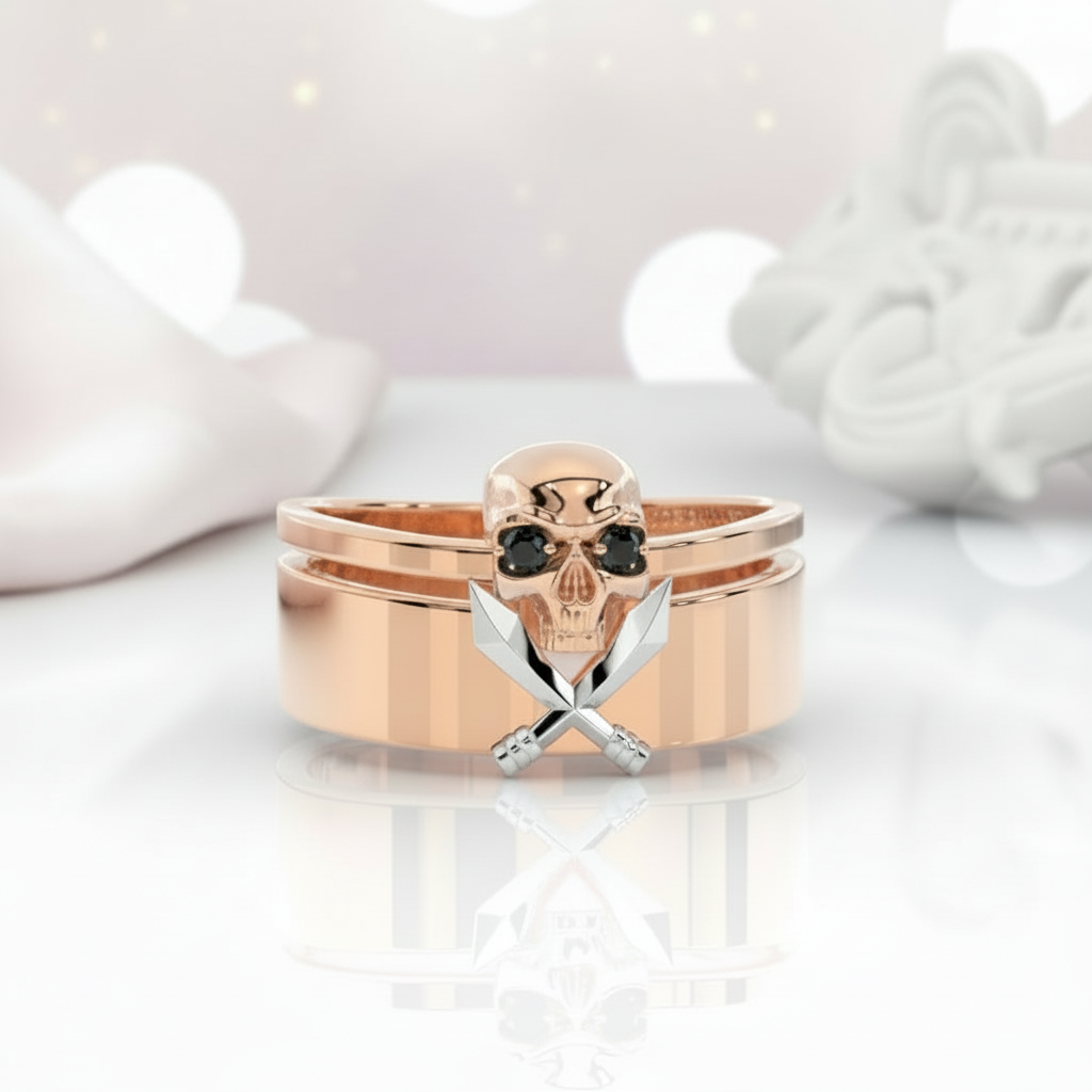 Necromancer's Couples Ring- 14k Rose Gold Video Game Inspired Rings