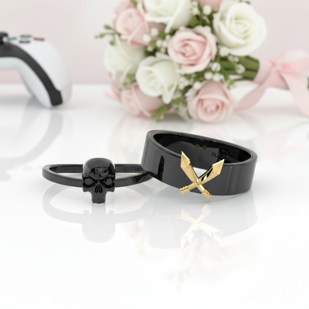 Necromancer's Couples Ring- 14k Rose Gold Video Game Inspired Rings