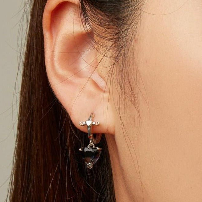 Neo-Gothic Heart & Cross Hoop Earrings