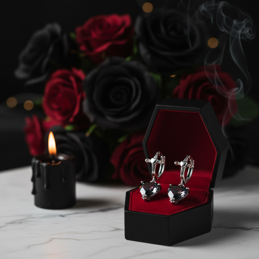 Neo-Gothic Heart & Cross Hoop Earrings