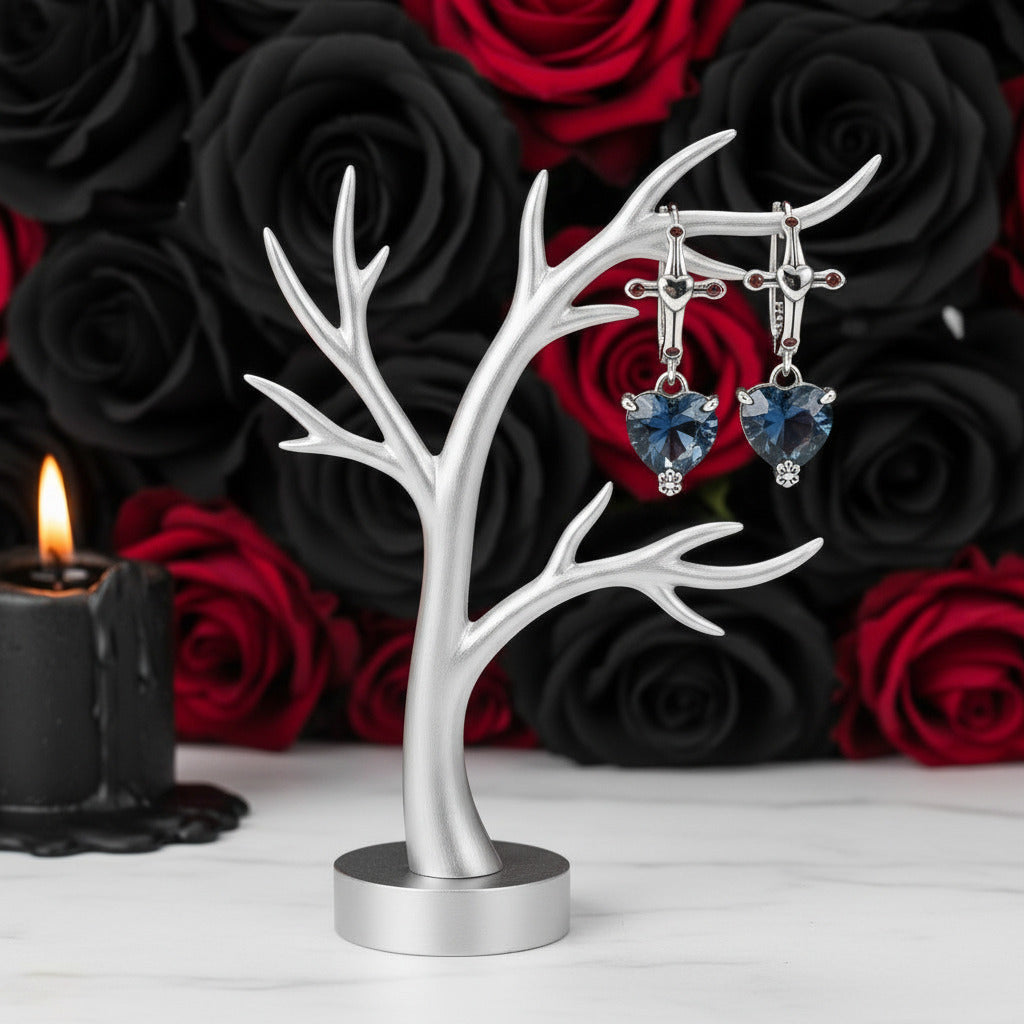 Neo-Gothic Heart & Cross Hoop Earrings