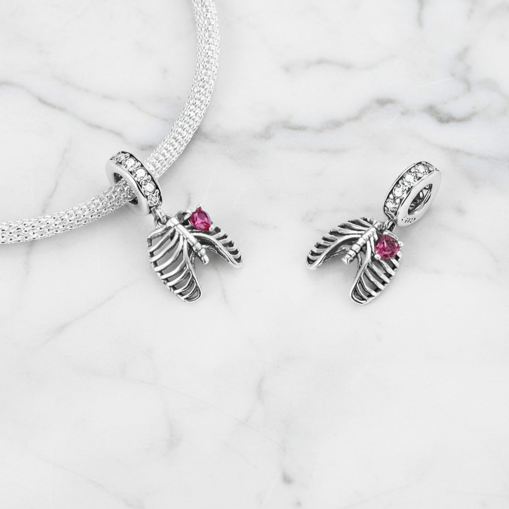 Neo-Gothic Skeleton Ribs & Heart Charm