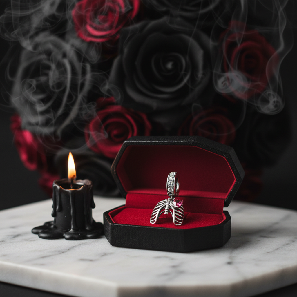 Neo-Gothic Skeleton Ribs & Heart Charm