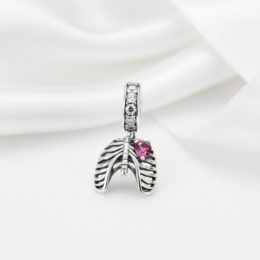 Neo-Gothic Skeleton Ribs & Heart Charm