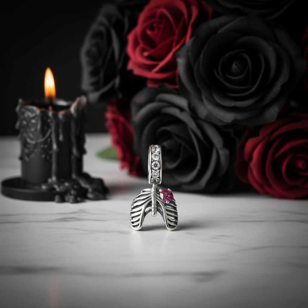 Neo-Gothic Skeleton Ribs & Heart Charm