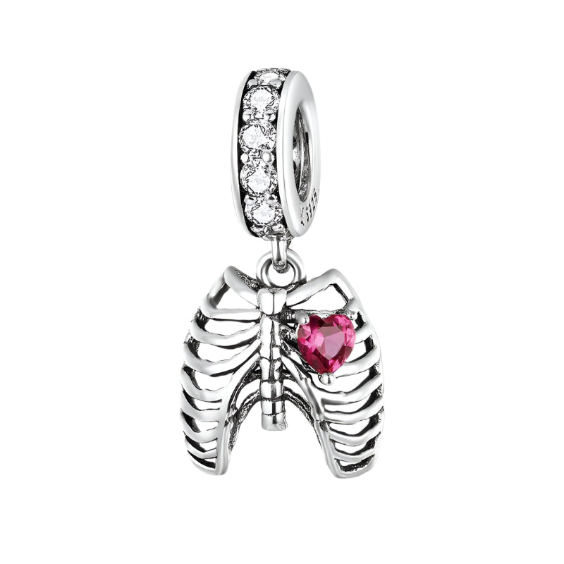 Neo-Gothic Skeleton Ribs & Heart Charm