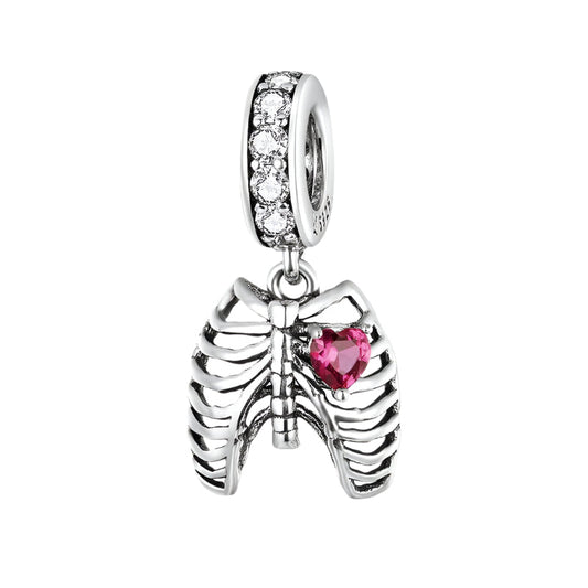Neo-Gothic Skeleton Ribs & Heart Charm