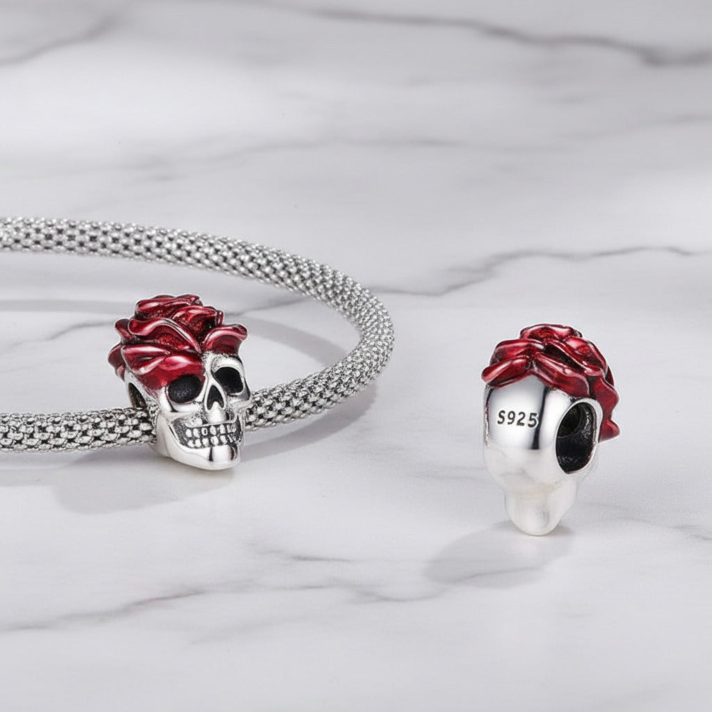 Neo-Gothic Skull & Enamel Blood Roses Charms