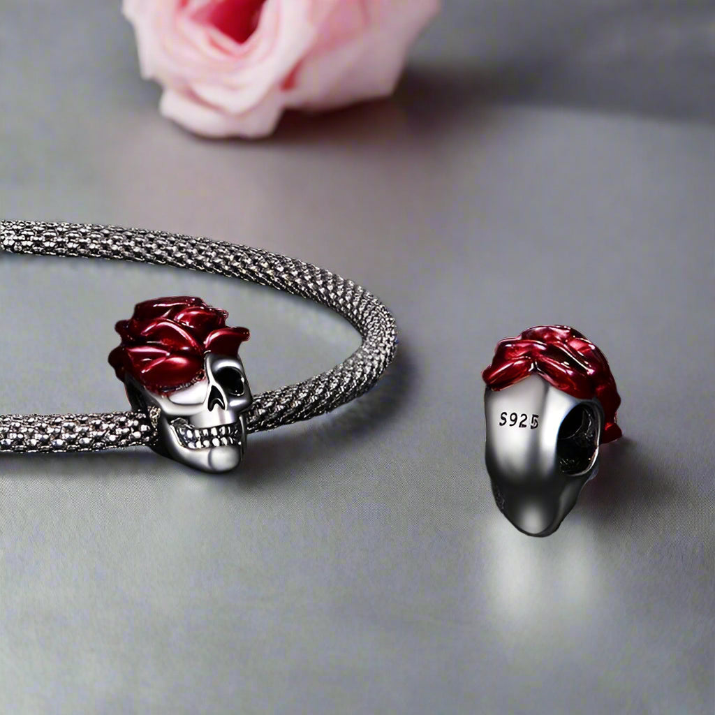 Neo-Gothic Skull & Enamel Blood Roses Charms