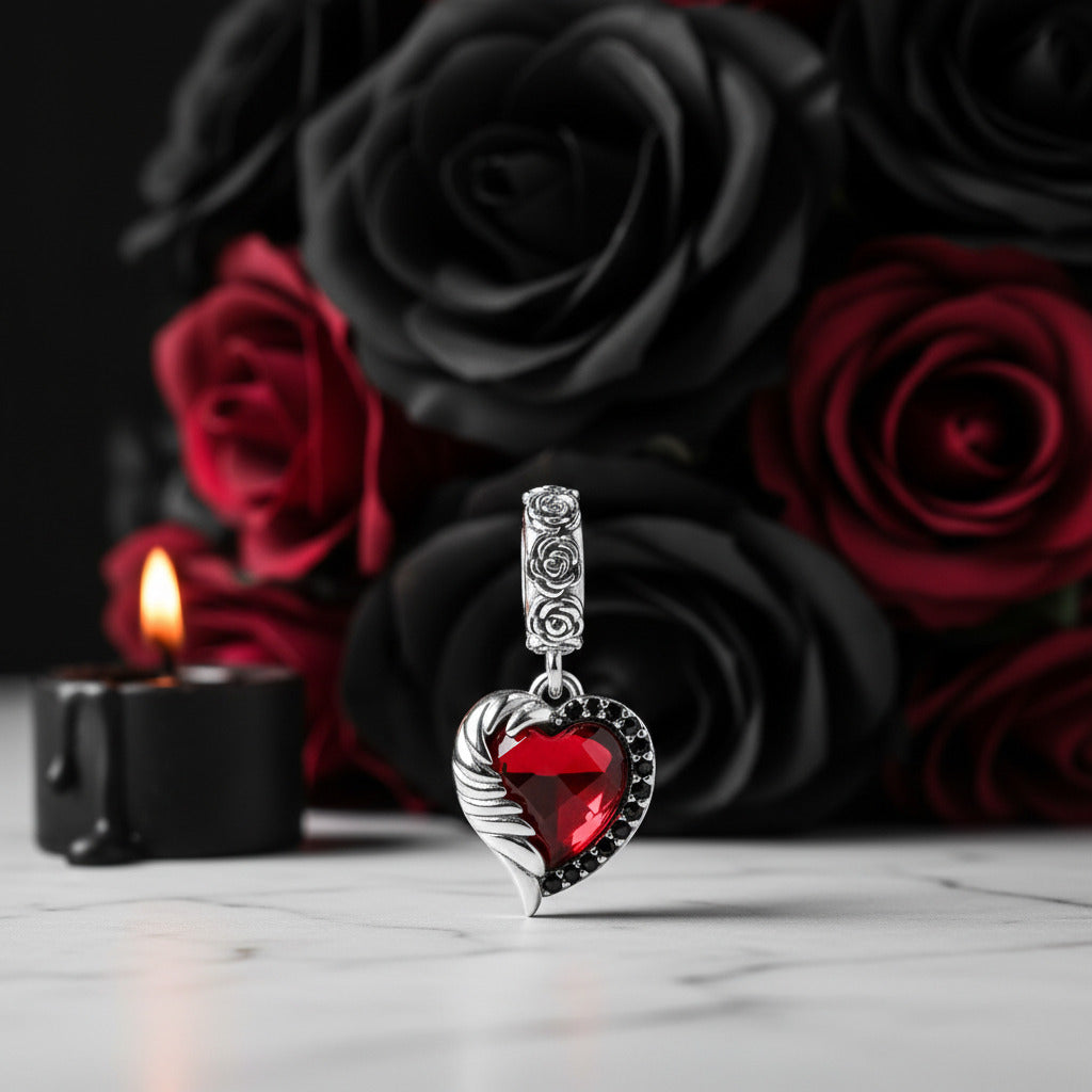 Neo-Gothic Skull & Enamel Blood Roses Charms