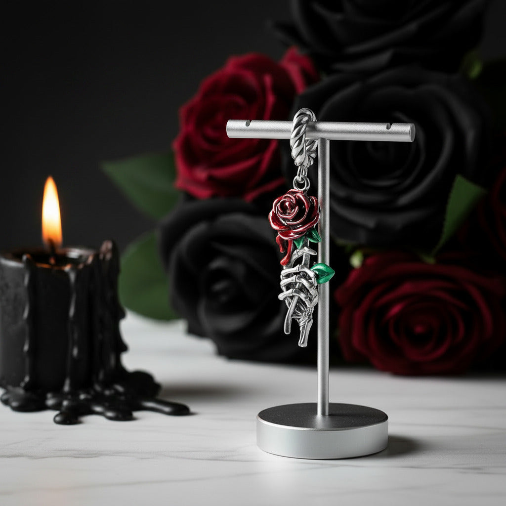 Neo-Gothic Skull & Enamel Blood Roses Charms