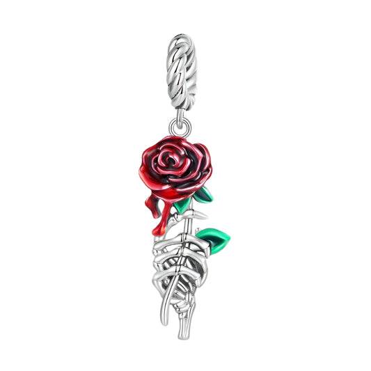 Neo-Gothic Skull & Enamel Blood Roses Charms