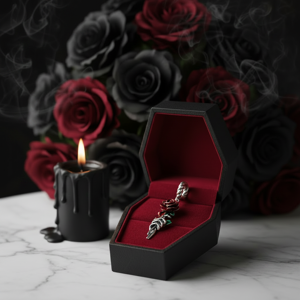 Neo-Gothic Skull & Enamel Blood Roses Charms
